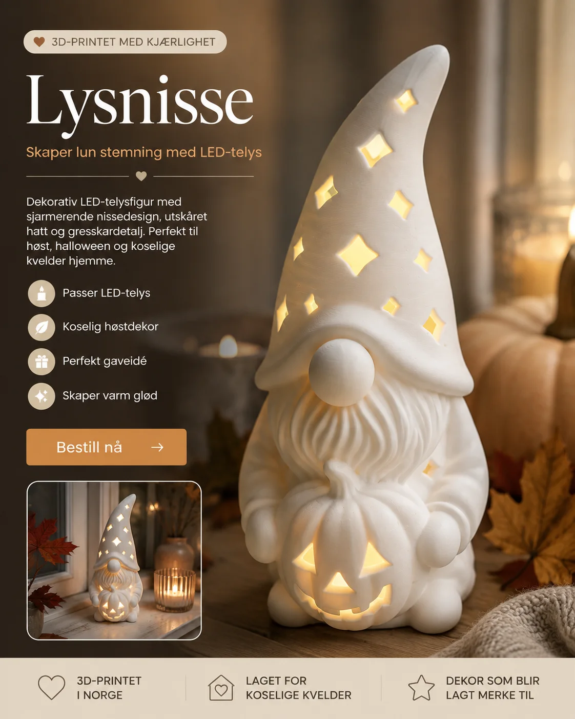 Lysnisse – dekorativ LED-telysfigur i hvit utførelse